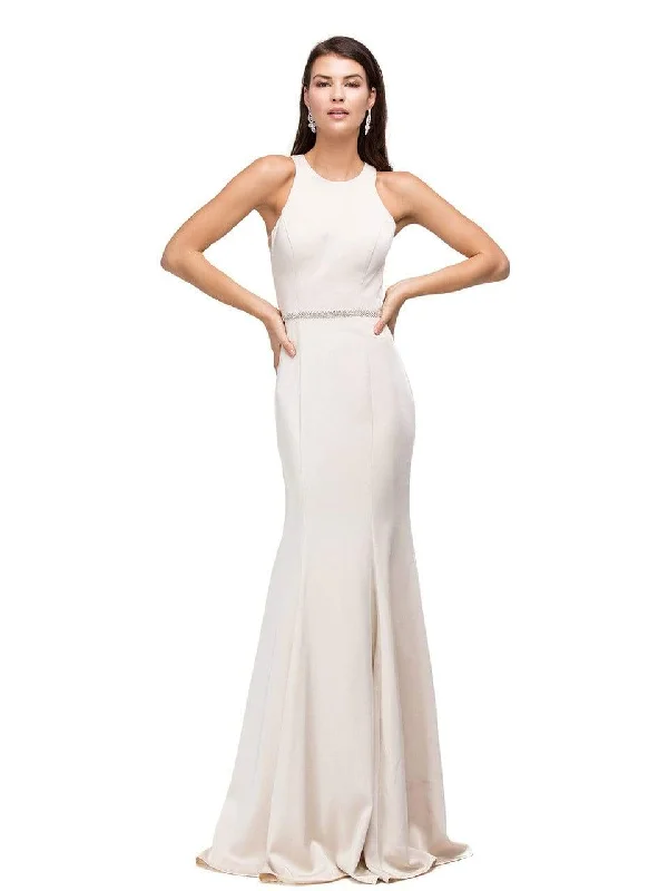 Dancing Queen Bridal - 9757 Sparking Jewel-accented High Scoop Jersey Mermaid Dress Long Sleeve Gown