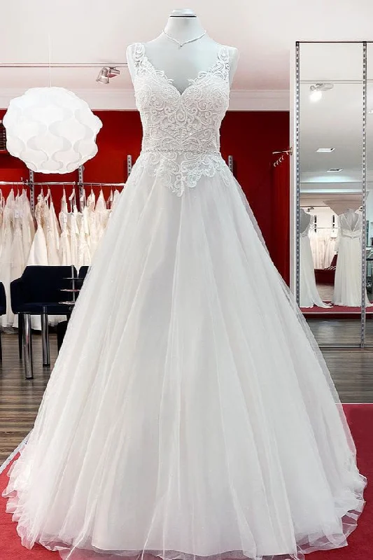 Elegant Long A-line Princess Tulle Sweetheart Ruffles Wedding Dress Crystal Wedding Dress