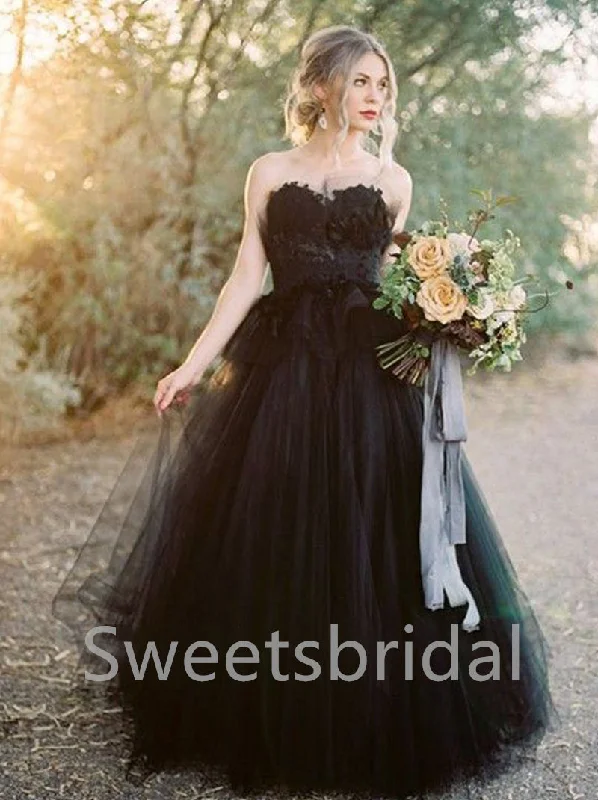 Black Sexy Sweetheart A-line Lace applique Wedding Dresses,DB0305 Timeless Wedding Dress