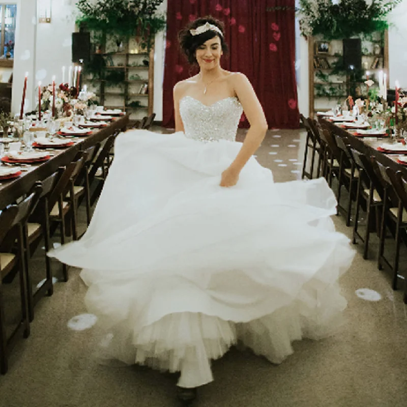 Sweetheart Tulle A-Line Beaded Backless Chiffon Wedding Dresses, FC1787 Sleeveless Wedding Dress