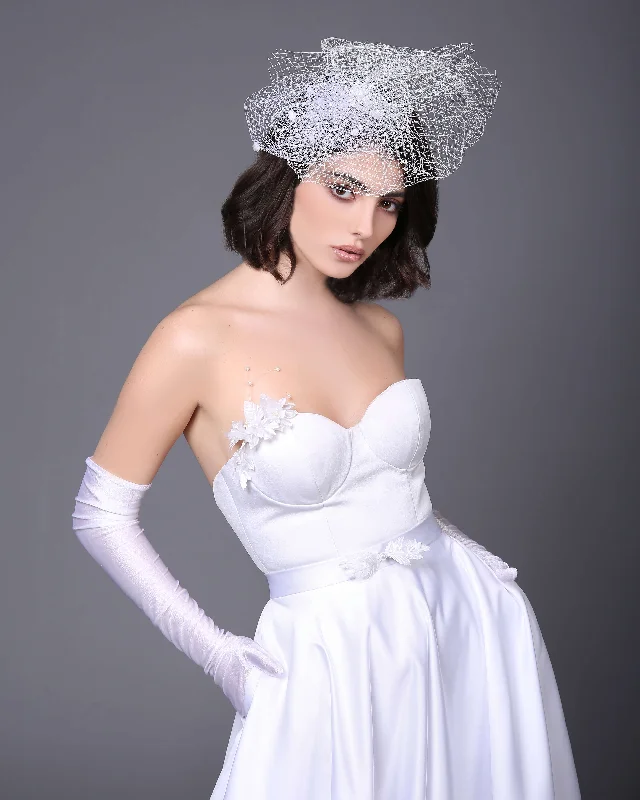 White Night – Unique hair ornament for the bride. Illusion Lace Gown