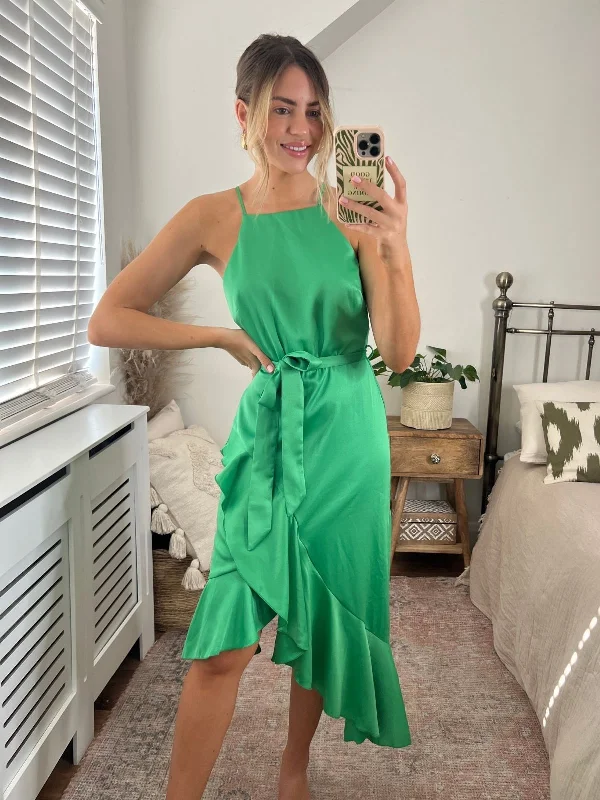 Ariana Halter Frill Dress / Vivid Green Best value midi dresses