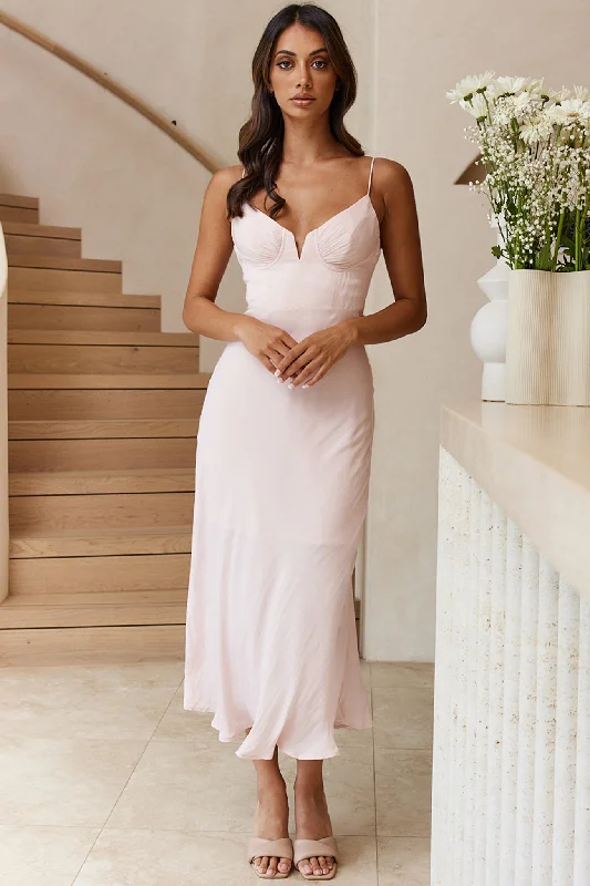 Lake Como Fitted Bodice Cami Strap Midi Dress Blush Lace midi dresses