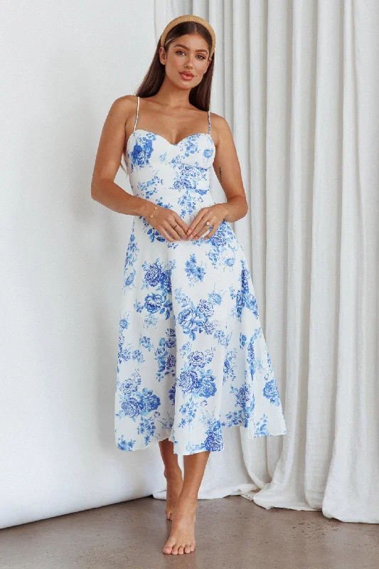 Mi Vida Sweetheart Neckline Midi Dress Floral Blue Wrap midi dresses