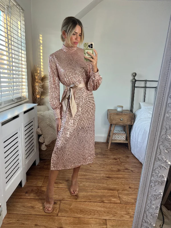 Roxi Sequin Midi Dress / Rose Gold Fall midi dresses