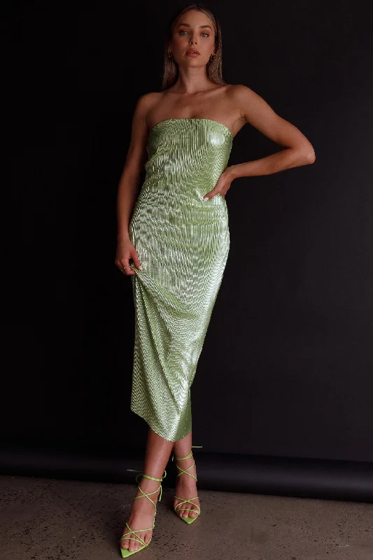 Shondra Accordion Pleat Tube Dress Lime Must-have midi dresses for this season