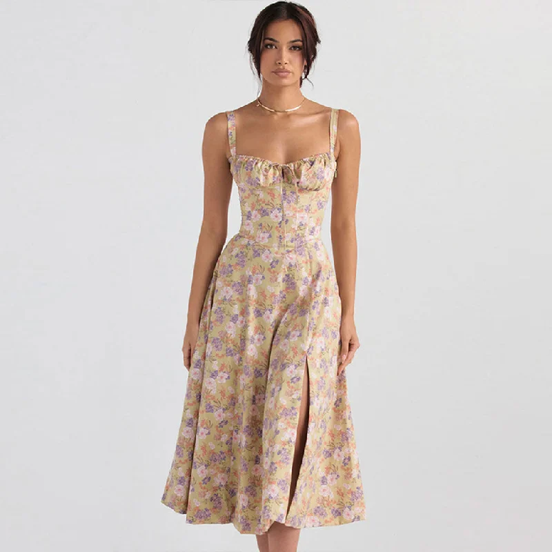 Floral Printed Crop Top and Classic Tiered Ruffle Skirt Matching Set Summer party midi dresses