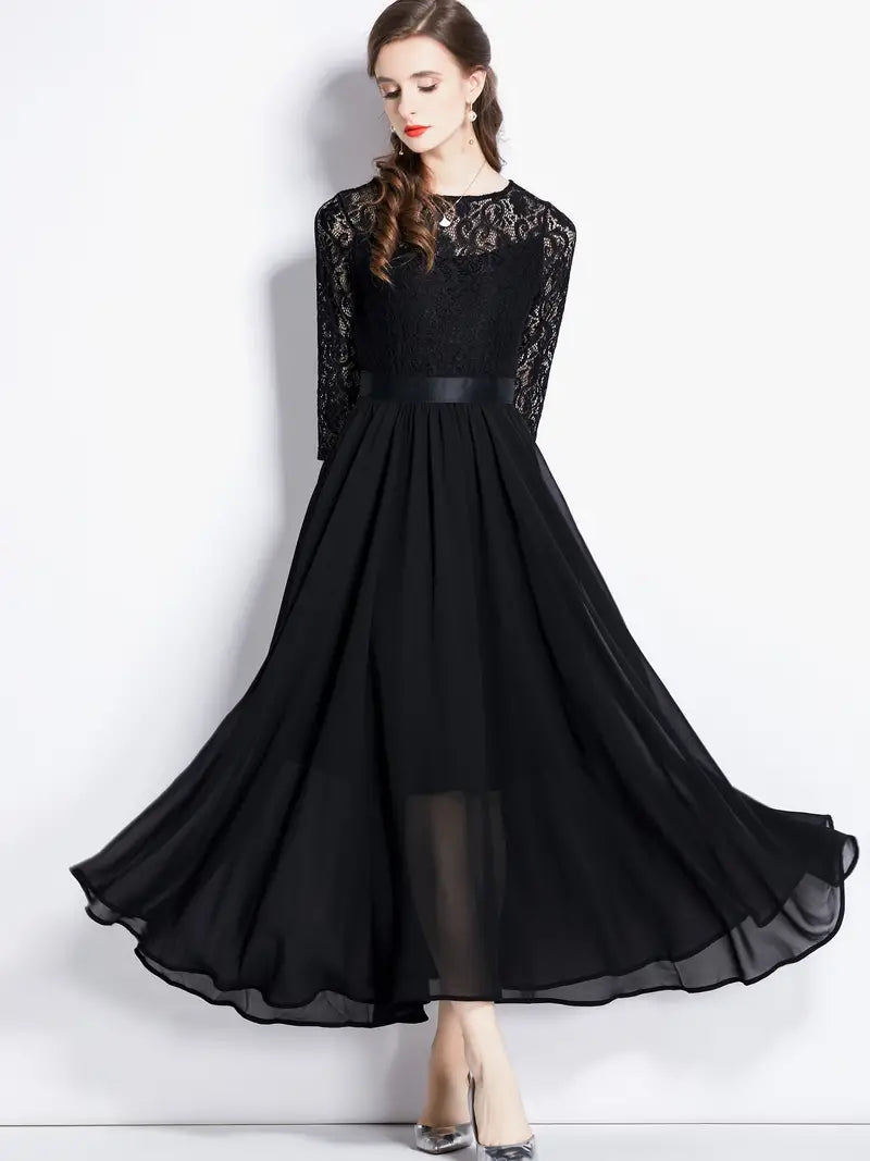 Black Lace 3/4 Sleeve A Line Party Maxi Dress Best maxi dresses for hourglass body shape