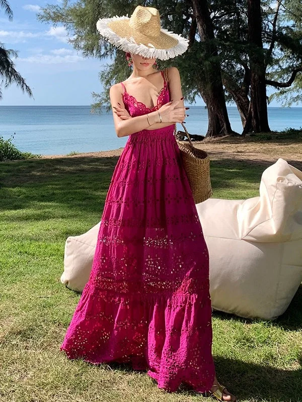 Eyelet Bright Fuchsia Maxi Dress Expensive maxi dresses