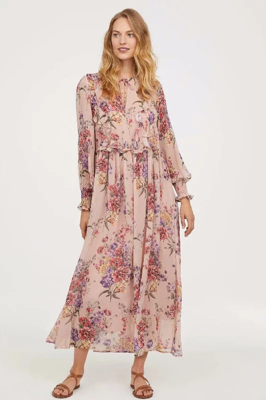 Floral Printed Long Maxi Dress Ruffles Lace Up Tunic Waist Even Party Women Dresses Boho Elegance Lady Dresses(With Linging) H&M maxi dresses