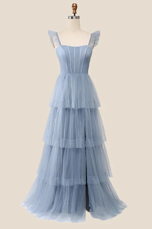 Blue Tulle Tiered A-line Long Dress ASOS maxi dresses