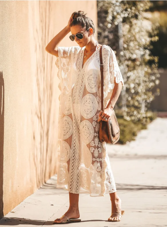 Unique Lace Split V-neck Maxi Cover-up Dress Halter maxi dresses