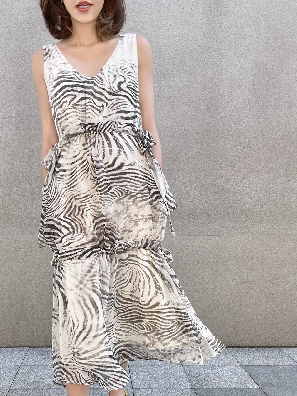 Zebra Print Side Adjusted Tiers Cinched Panel Maxi-Dress Best maxi dresses for summer vacation