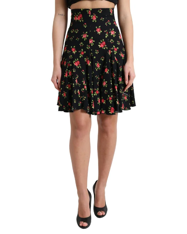 Dolce & Gabbana  Rose Print Skirt - Black