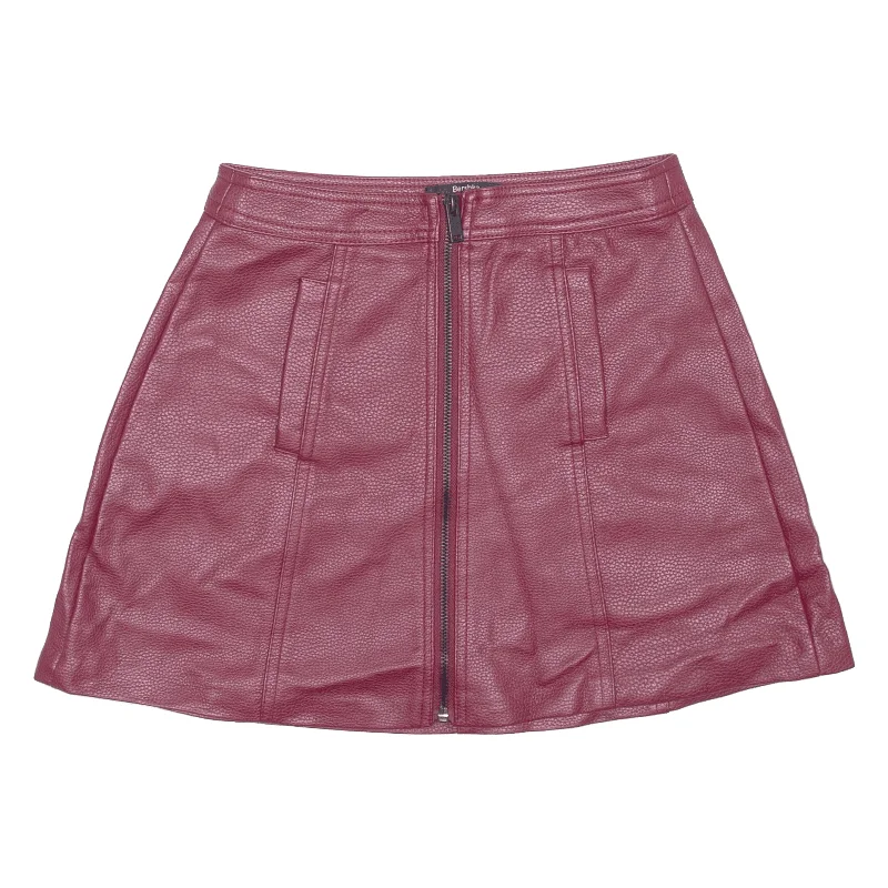 BERSHKA Leather Feel Front Zip Womens Mini Skirt Red Short XS