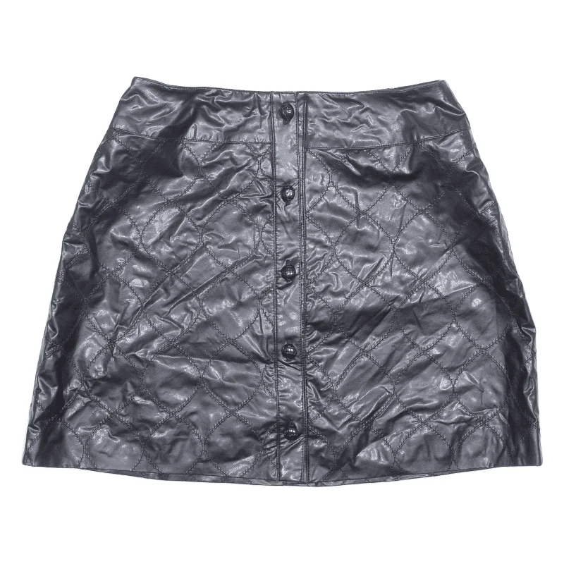 BLULITA Faux Leather Quilted Look Womens Straight Skirt Black Short UK 8 Skirt with Buttons