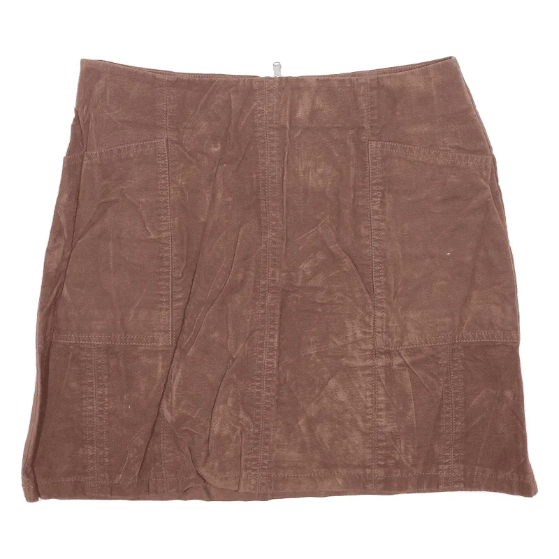 COLLECTION PIMKIE Faux Suede Womens Straight Skirt Brown Short Viscose UK 8 Vintage Pleated Skirt