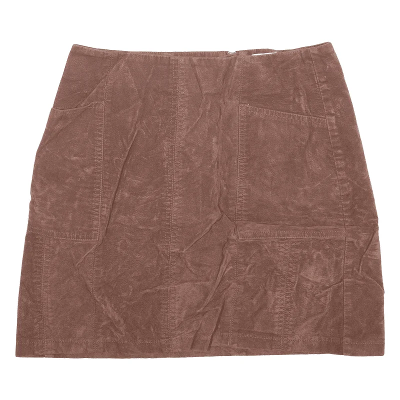 COLLECTION PIMKIE Faux Suede Womens Straight Skirt Brown Short Viscose UK 8 Lace-up Mini Skirt