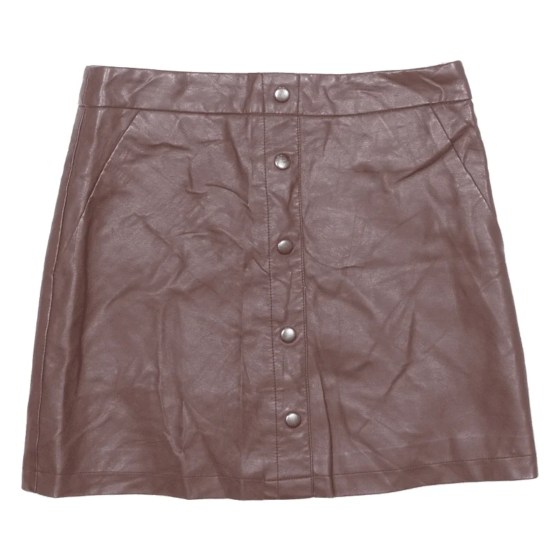 CRH CLOCKHOUSE Faux Leather Womens Straight Skirt Brown Short UK 10 Sexy Leather Skirt