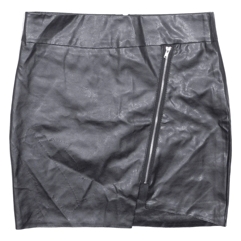 Faux Leather Zip Short Mini Skirt Black Womens M