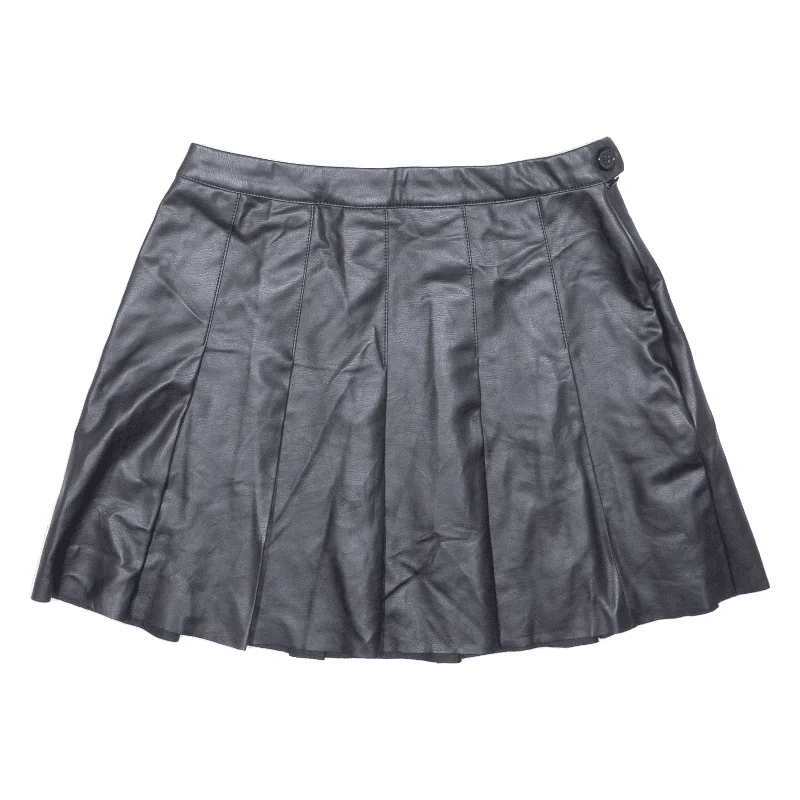 FB SISTER Faux Leather Short Pleated Skirt Black Womens L Ripped Denim Skirt