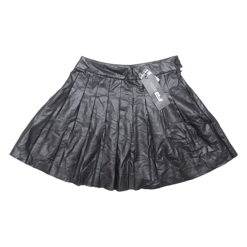 FB SISTER Short Pleated Skirt Black Faux Leather Womens S Pleated Denim Skirt