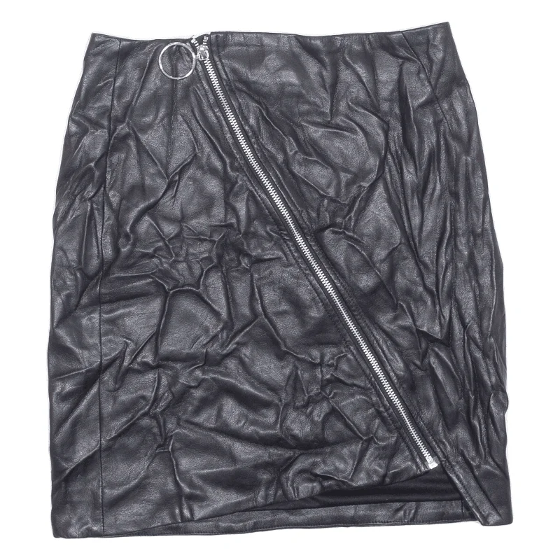 H&M Faux Leather Front Zip Womens Straight Skirt Black Short S