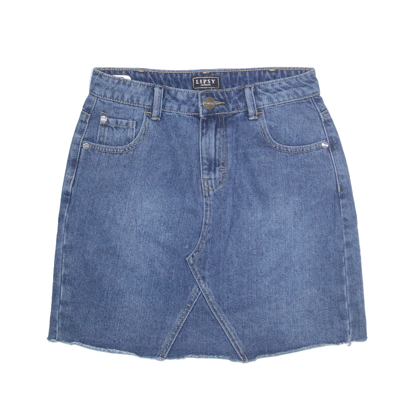 LIPSY LONDON Raw Hem Short Mini Skirt Blue Denim Womens UK 8 Mini Skirt with Belt