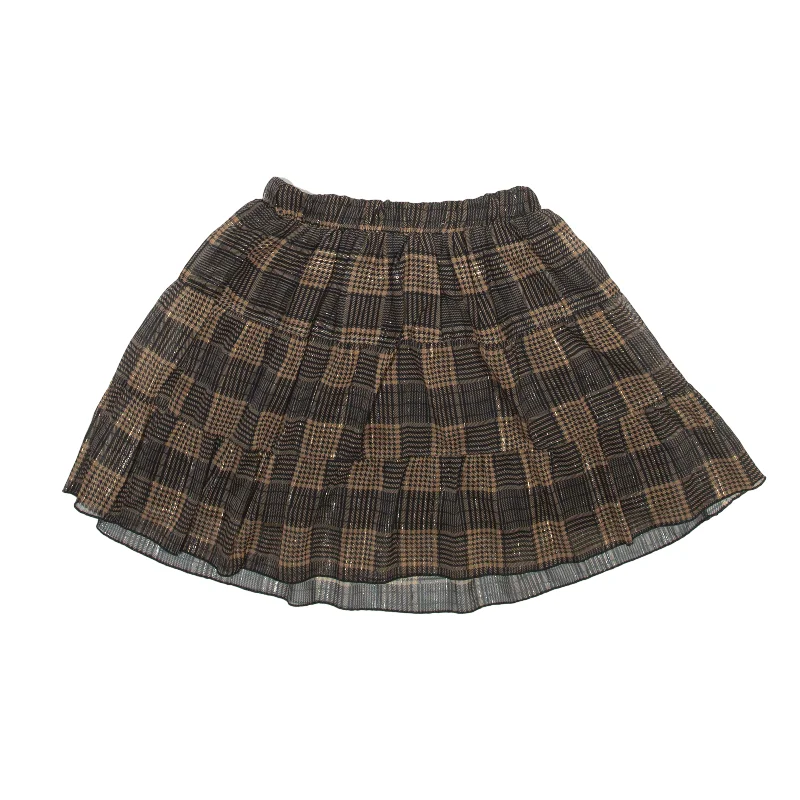 MIXERI Layered Short Mini Skirt Beige Houndstooth Womens M