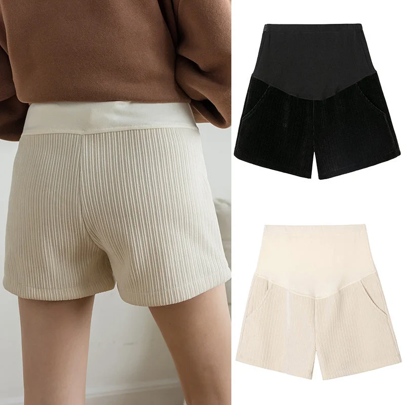 NiDELL Pregnant Women's . Autumn and Winter Corduroy Wide-Leg Shorts Fashion Slimming New Chenille Shorts with Panty-Hose Shorts Fitted Mini Skirt