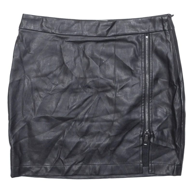 SODA Faux Leather Zip Up Short Mini Skirt Black Viscose Womens L High-Waist Skirt Look