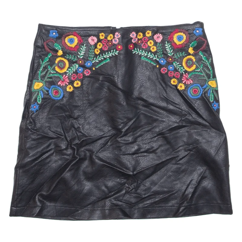 ZARA BASIC COLLECTION Embroidered Womens Straight Skirt Black Short S Mini Skirt Casual