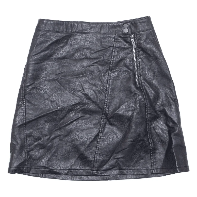 ZARA BASIC Leather Feel Womens Straight Skirt Black Short Leather XS Plaid Skater Skirt