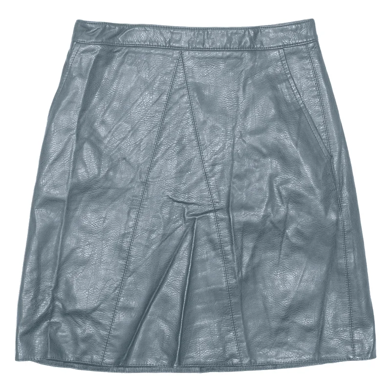 ZARA BASIC Leather Feel Womens Straight Skirt Green Short XS