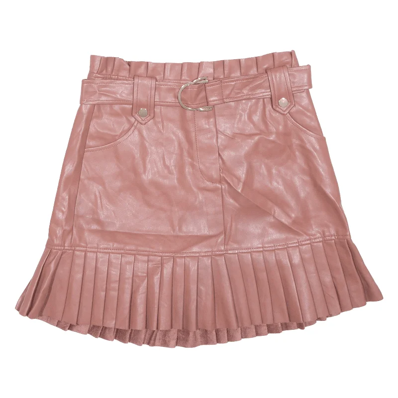 ZARA Faux Leather Belted Womens Pleated Skirt Pink Short S Cozy Denim Mini Skirt