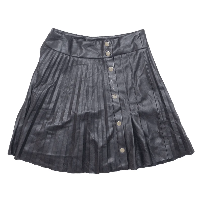 ZARA Faux Leather Front Buttoned Womens Pleated Skirt Black Short XS Mini Skirt with Lace