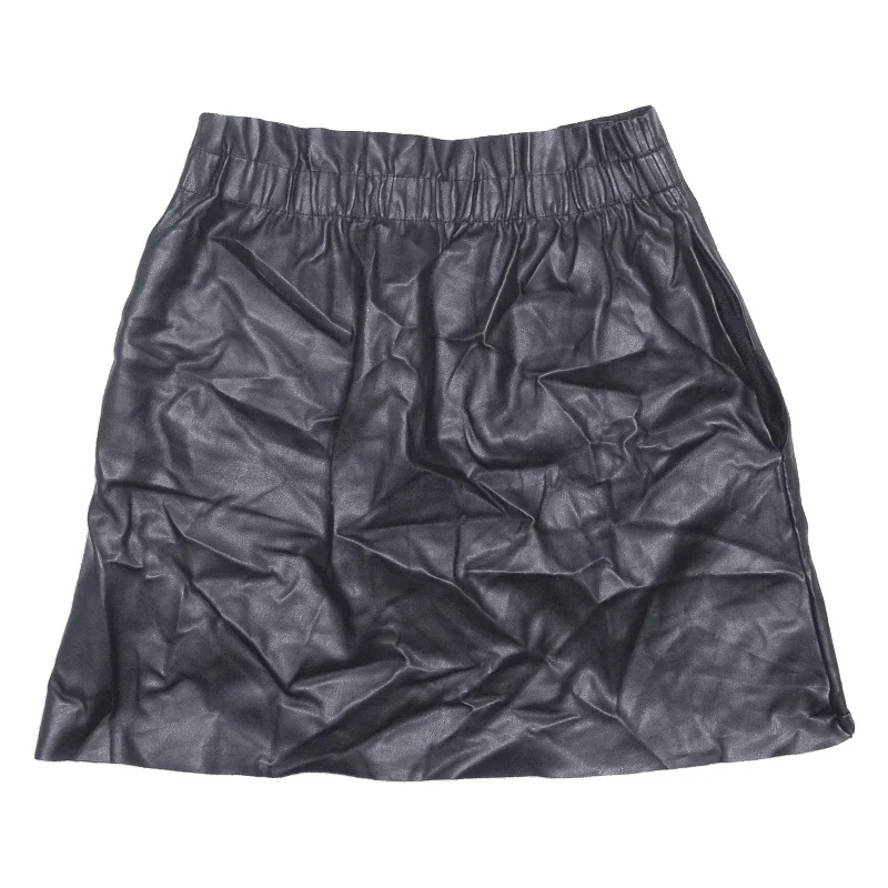 ZARA KNIT Leather Feel Womens Flare Skirt Black Short S High-Waisted Mini Skirt