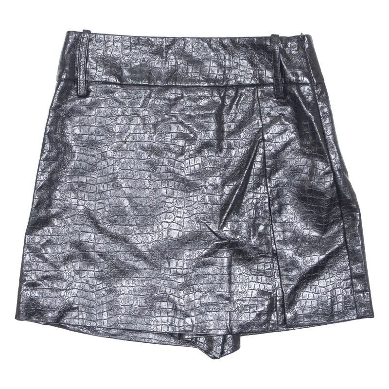 ZARA Leather Feel Womens Skort Skirt Black Short S Floral Print Skirt