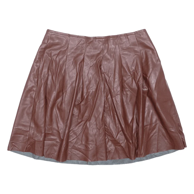 ZEBRA Faux Leather Womens Pleated Skirt Brown Short Viscose S