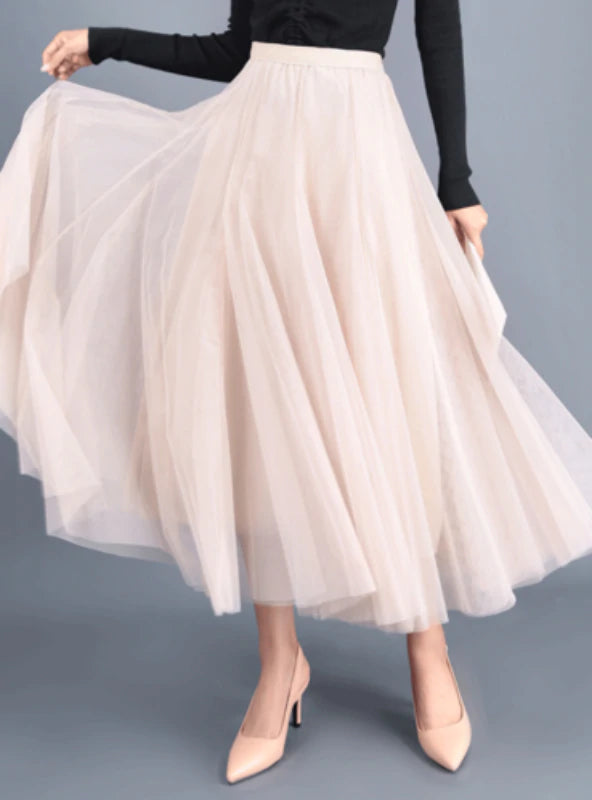 A-LINE ELEGANT MAXI TULLE ANKLE LENGTH SKIRT Colorful Maxi Skirt