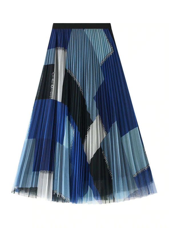 HIGH WAIST PLEATED LONG PLAID GAUZE SKIRT Comfortable Long Skirt