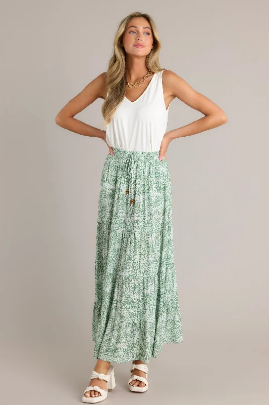 Blissful Moments Light Green Floral Maxi Skirt Full Maxi Skirt