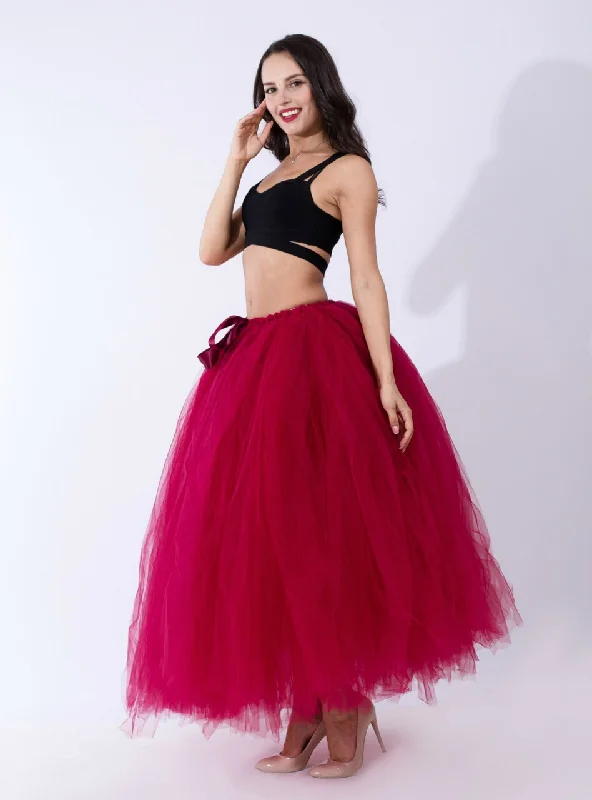 Burgundy Tulle Long Tutu Skirt Maxi Skirt Outfit