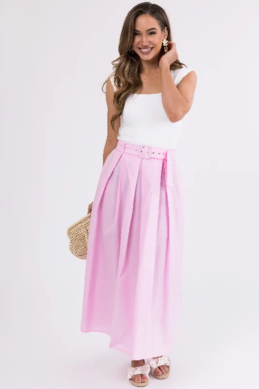 Carnation Pink Belted Woven A Line Maxi Skirt Sleek Maxi Skirt