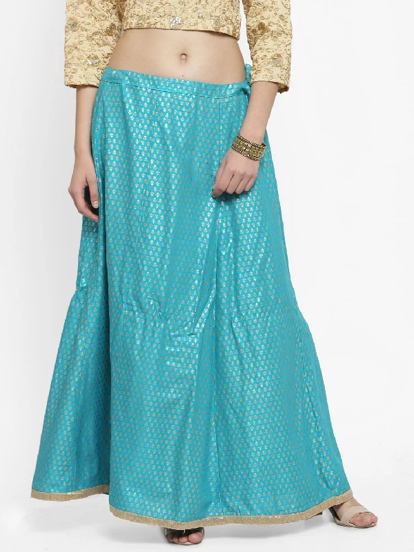 Wahe-NOOR Women's Turquoise Printed Rayon Maxi Skirt Boho Chic Maxi