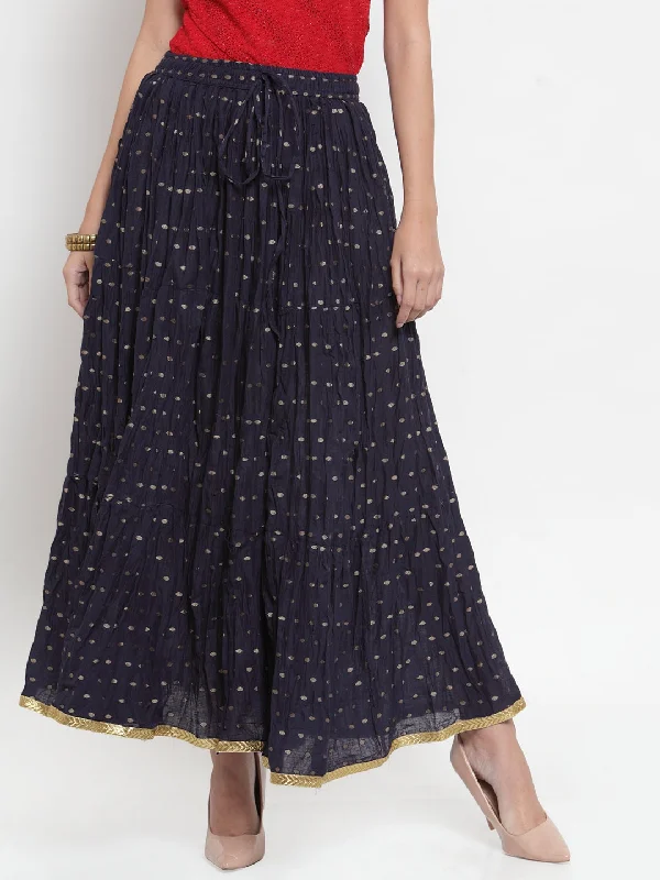 Wahe-NOOR Women's Navy Blue Bandhani Maxi Skirt Silk Maxi Skirt