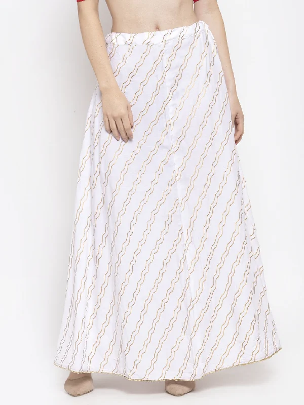 Wahe-NOOR Women's White Printed Flared Rayon Maxi Skirt Maxi Skirt Trend