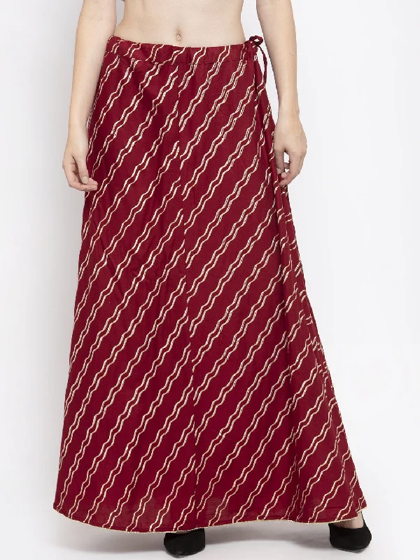 Wahe-NOOR Women's Maroon Printed Flared Rayon Maxi Skirt Maxi Skirt Party