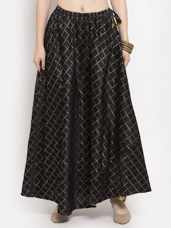 Wahe-NOOR Women's Black Printed Maxi Skirt Midi Maxi Outfit