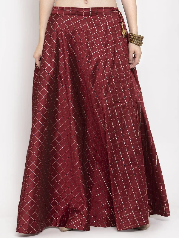 Wahe-NOOR Women's Maroon Printed Maxi Skirt Wrap Maxi Skirt